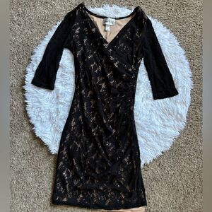 Joseph Ribkoff Dress Black Lace Long Sleeves Tight Stretchy Womens Size 8